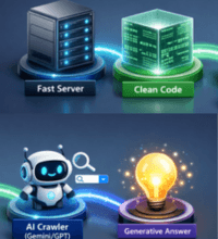 Diagram showing how technical SEO infrastructure feeds into Generative Engine Optimization answers.