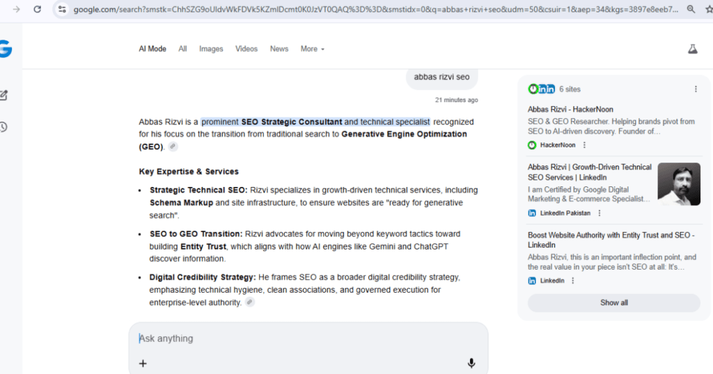 Screenshot of AI logic mapping for Generative Engine Optimization strategy development