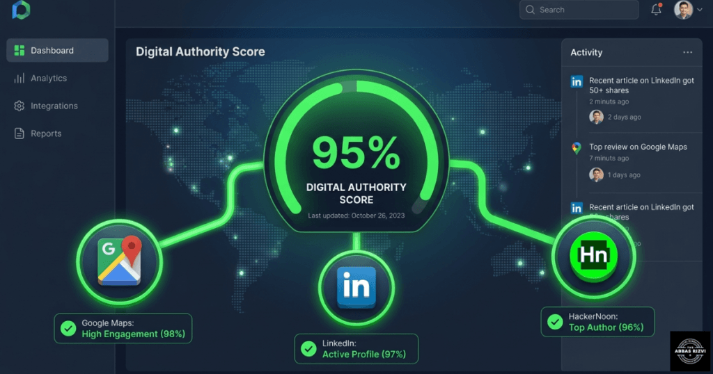 Dashboard showing high Entity Authority score for SEO